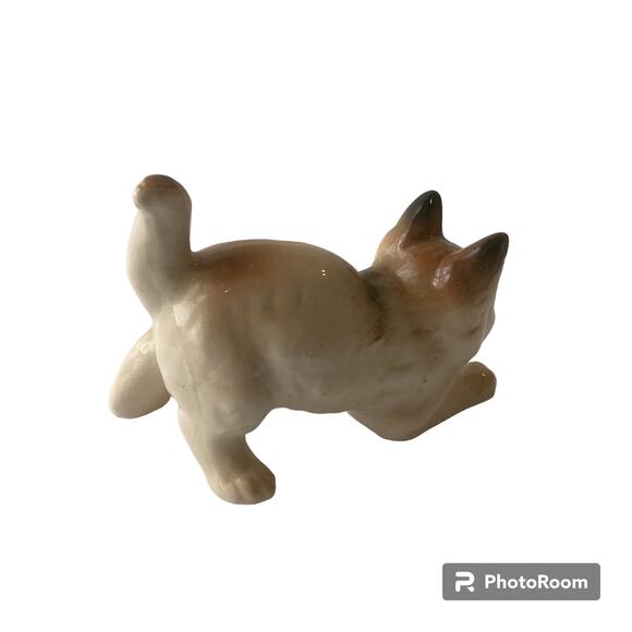 Playful Kitten Figurine 3.5" Long Haired Calico Mid Century Grannycore Porcelain - Picture 4 of 8